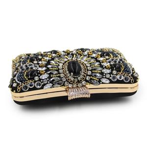 Borsa di lusso di seta di simulazione borse da donna con perline di cristallo nero <span class=keywords><strong>pochette</strong></span> da sera con diamanti di alta qualità 2023 - Product Image 6