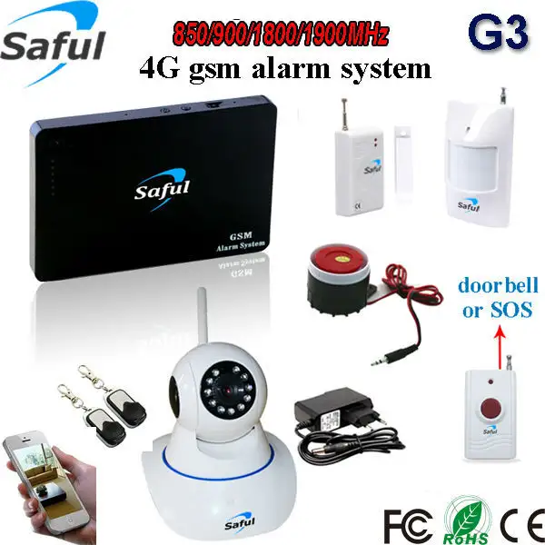 Saful 최신 다기능 2g/3g/4g 초인종 gsm 경보 시스템 와이파이 카메라 무선 공황 버튼