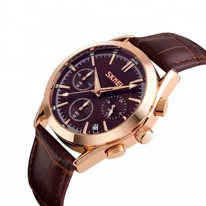 Skmei assistir revisão 9127 personalizado pulseira de couro relógios de quartzo dos homens do esporte de quartzo