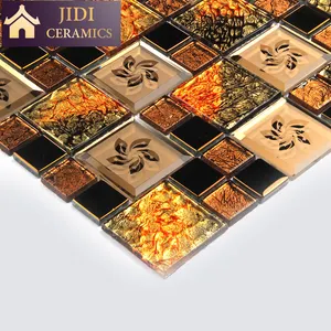 Decorative Wall Two-color Gold and Silver Foil Mixed Metal Glass Mosaic 3D Mirror Pattern Tiles