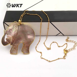 WT-JN029 Trendy Design Lucky <strong>Elephant</strong> Shape Pendant <strong>Necklace</strong> Natural Black Shell and White Shell Pendant <strong>Necklace</strong> - Product Image 3