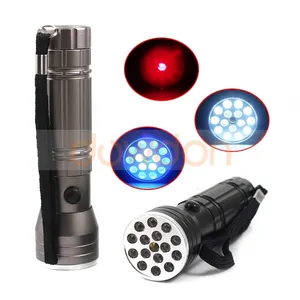 Linterna LED 3 en 1, luz UV y puntero láser rojo, Combo de luz de mano, 15 LED