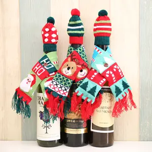 装飾ワインボトルニット帽とスカーフギフトセットニットスタッフミニハットとワインボトル用スカーフ