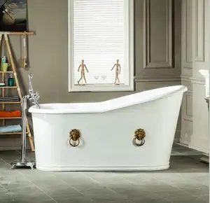 Baignoire bain en fonte blanche, avec jupe, de haute qualité, vintage, en étain, émail