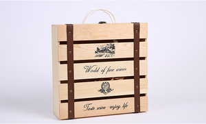 Caja de regalo de madera para vino tinto, soporte de embalaje natural sin terminar estampado, magnum con cuero, 4 y 6 botellas, venta al por mayor - Product Image 2