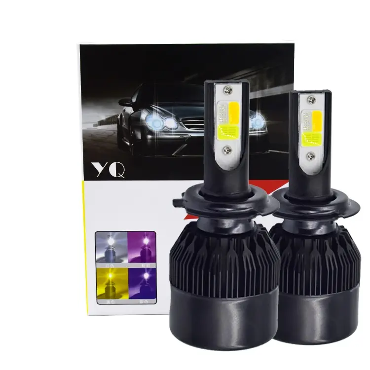 High power Automobile 36W 3000K /6000k/8000k led headlights 3color switching h1 h4 h7 36W C6 car led bulb for all auto