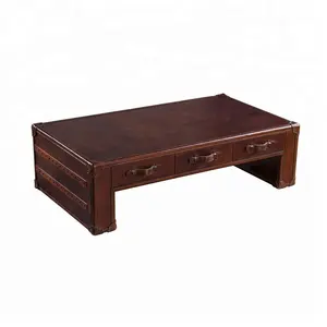 Luxury Vintage <strong>Trunk</strong> <strong>Coffee</strong> <strong>Table</strong> 100%genuine Leather Antique Chests &amp; <strong>Trunks</strong> American Style Tea <strong>Table</strong> with Storage 6 Drawers - Product Image 1