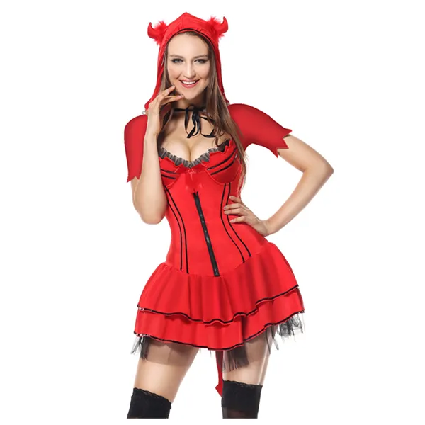 ホットセクシーな赤いドレスの女性のハロウィーンの悪魔の衣装