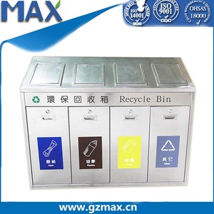 Contenedor de <span class=keywords><strong>Reciclaje</strong></span> de Acero Inoxidable para Exteriores con <span class=keywords><strong>4</strong></span> <span class=keywords><strong>Compartimentos</strong></span> y Tapa Abatible - Product Image 2