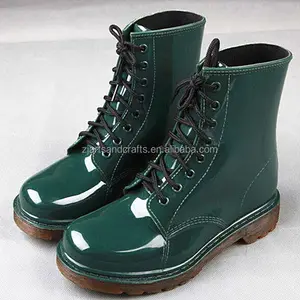 时尚 lsce-up 绿色马丁雨鞋 pvc 雨靴塑料踝靴