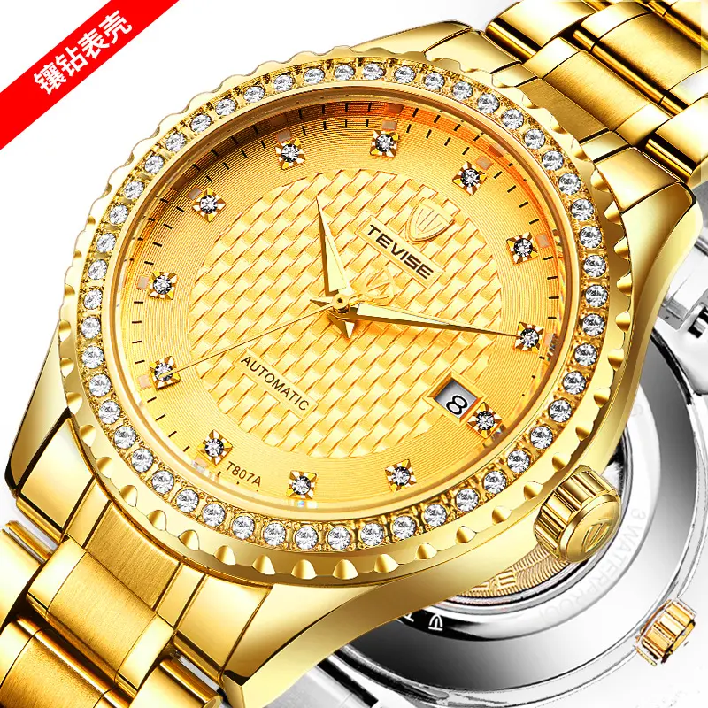 Diamant gehäuse Tevise automatische Golduhr Mode Armbanduhren großes Geschenk für Weihnachts mann Uhr