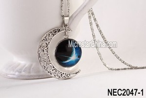 Mode bijoux souris sur l'image pour <span class=keywords><strong>agrandir</strong></span> Hot élégant femmes Galaxy univers croissant lune verre Cabochon collier pendentif - Product Image 2