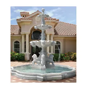 Fontaine à eau automatique en marbre blanc menf372, grande taille, 4 niveaux, fontaine d'eau pour l'extérieur avec Lion