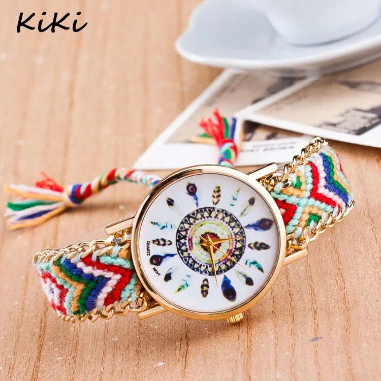 >>>Lady Canvas Quartz Xem Đồng Hồ Handmade Bện Voi Phụ Nữ Ăn Mặc Đồng Hồ Dreamcatcher Hữu Nghị Vòng Đeo Tay Đồng Hồ Đeo Tay