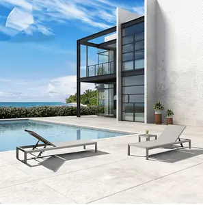 户外花园家具吊带太阳椅塑料沙滩躺椅露台游泳池拉丝铝太阳椅