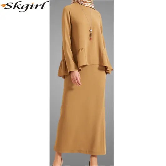 2022 fashionable oem plain long maxi skirt long sleeve top women two piece set Islamic clothing