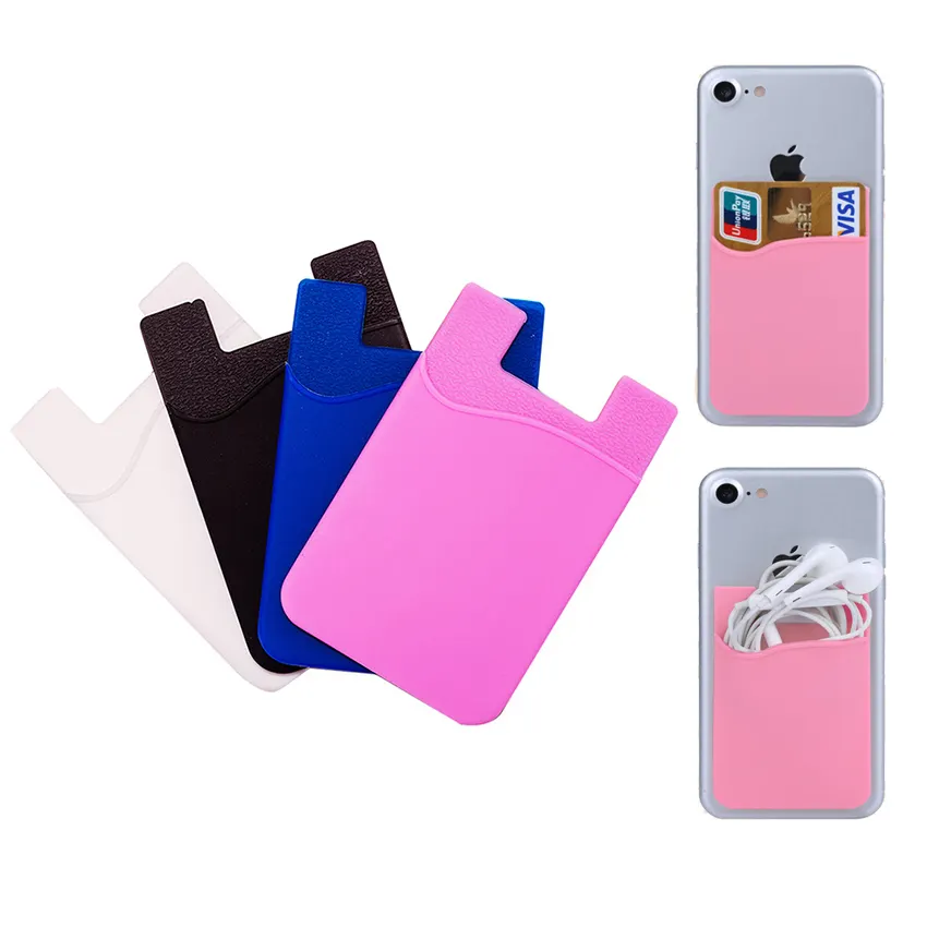 Silicone 3M Adhesive Stick-on Card Holder Pouch Wallet Phone Case Pocket for Most of Smartphones