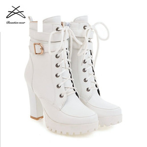 2018 New Fashion Ladies Winter Chunky Heel Shoes Lace up <strong>Ankle</strong> <strong>Boots</strong> <strong>for</strong> <strong>Women</strong> - Product Image 2