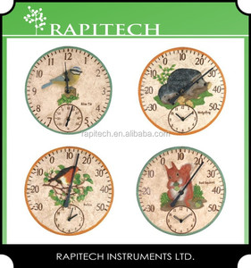 Horloge et thermomètre de jardin en polyrésine 2-en-1 Matériau en résine d'affichage à aiguille à face unique en quartz rustique - Product Image 2