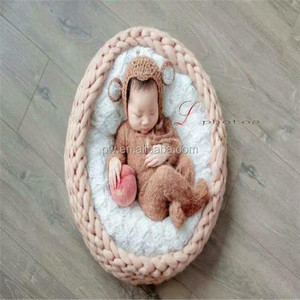 Combinaison en tricot mohair pour nouveau-né, grenouillère à capuche, bonnet et accessoires de photographie pour bébé fille - Product Image 2