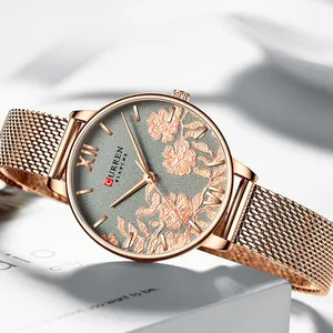 CURREN 女士手表独特的设计拨号石英时钟时尚女性礼服手表 Montre 女士时尚石英女士手表