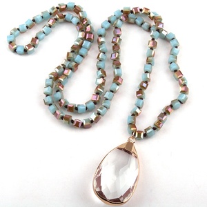 Fashion 6ミリメートルSquare Glass Necklace Long Knotted Glass Drop Pendant Necklaces For Women - Product Image 5