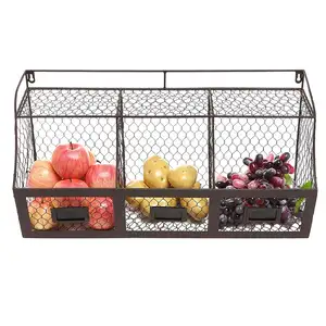 Lớn Mộc Mạc Kim Loại Màu Nâu Dây Gắn Trên Tường Treo Giỏ Trái Cây Lưu Trữ Organizer Bin