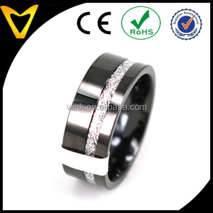 Custom Made 10mm Zwarte Platte Tungsten Wedding Band Met Offset Inlay Meteroite - Product Image 2
