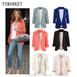 Blazer tendance printemps-automne, couleur bonbon, col en V, manches trois quarts, costume féminin, petit costume, veste décontractée pour le travail, <span class=keywords><strong>OL</strong></span> - Product Image 2