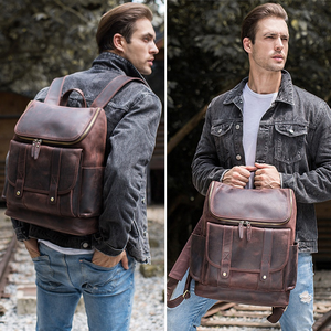 TIDING Custom Retro Style <strong>Brown</strong> Laptop Bagpack Knapsack Travelling Genuine Leather <strong>Backpack</strong> for Men - Product Image 6