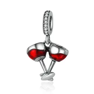 Chất Lượng Cao Qings Cheers Cho Tình Yêu Charm OEM/ODM Sterling Silver Wine Glass Charms Pendant Cho Cô Gái