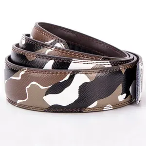 Custom Design Ratchet Camouflage Genuine Letter Real Digital Screen Print Leather Belt Strap Multi Color
