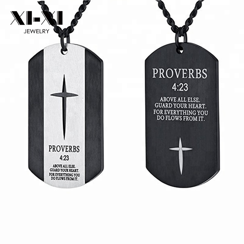 GILIEYER Cruz Dog Tag Collar Para Hombres, Inspirador Versículo De La