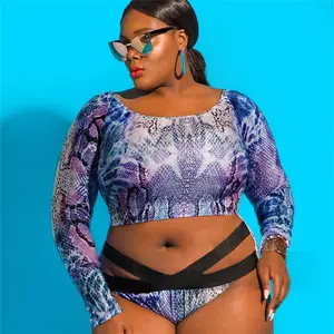 2019 Plus Size Frau Langarm Bikini Lady Zweiteiliger Print Split Badeanzug Bade bekleidung Hot Sexy Africa Bandage Beach