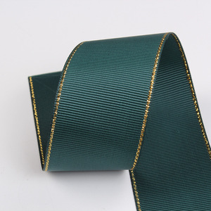 Wholesale 1inch 25mm Double Face Gold <strong>Wire</strong> Edged Grosgrain <strong>Ribbon</strong> 100% Polyester Embroidered Colors Recycled Eco-friendly - Product Image 2