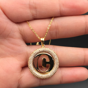 Echsio circón ronda Tag Circle con seguir la letra C collar de encanto para las mujeres delgadas de oro blanco cadena XL390 - Product Image 3