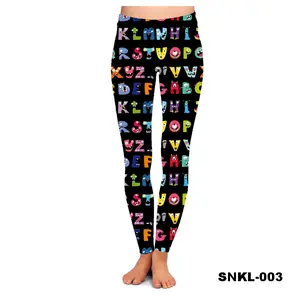 women printed stretch leggings custom soft milk silk tights polyester pants for women