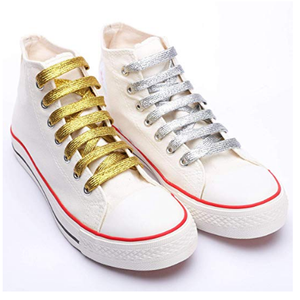 Lacci per Scarpe Piatti Premium Lucidi e Brillanti in Metallico Oro per Sneakers in Tela, Scarpe Sportive e da Danza - Product Image 1