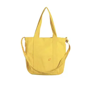 Customized logo printing yellow canvas shopping tote bag