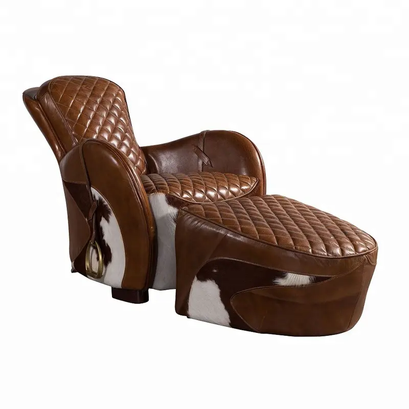 Retro amerikan eski hakiki deri at eyer sandalye ev şezlong sandalye lüks deri Recliner ayak dayayacaklı sandalye
