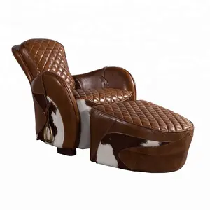 Retro American Vintage Echt leder Pferdes attel Stuhl Home Chaiselongue Luxus Leder Liegestuhl mit Fuß stütze