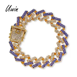2019 Bracelet à mailles style Miami cubain pour hommes, bijou à deux tons, chaîne en cristal Bling, nouvelle collection