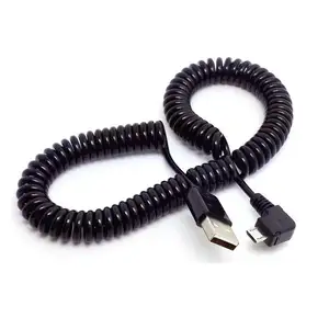 Угловой пружинный Micro usb для USB M/M спиральный черный кабель