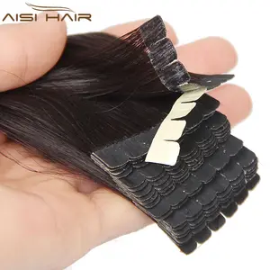 Aisi-Extensión de cabello humano peruano, cinta de doble estiramiento de Color negro de grado superior