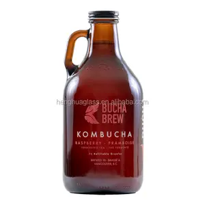 Kostenlose Probe 32oz 1000ml 1 Liter Bernstein Growler Glasflaschen für Kombucha und Bier mit Griff
