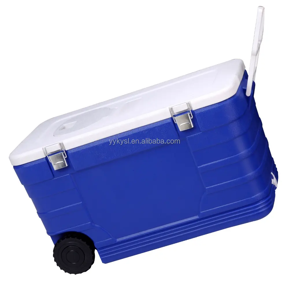 Polyurethane Foam Plastic 52L Blue Color wheeled Outdoor Picnic Camping Ice chest Cooler Box