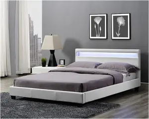 Modernes Design Queen Size Weiß & Schwarz PU Leder bett mit LED-Licht