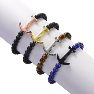 2019 personalizado hecho a mano <span class=keywords><strong>de</strong></span> piedras preciosas <span class=keywords><strong>de</strong></span> Lava, Ojo <span class=keywords><strong>de</strong></span> Tigre, Lapis mate ónix negro Viking joyería ancla pulsera del encanto <span class=keywords><strong>de</strong></span> los hombres - Product Image 1