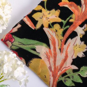 Nylon Et Rayonne Noir Tissé Imprimé Fleur Tissu Pour Robe - Product Image 3