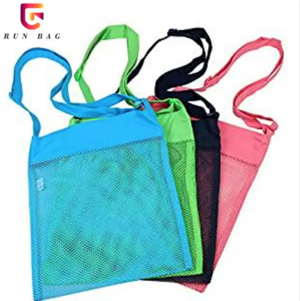 Colorful Mesh Beach Handbags Shell Collection Storage Bags For Kids